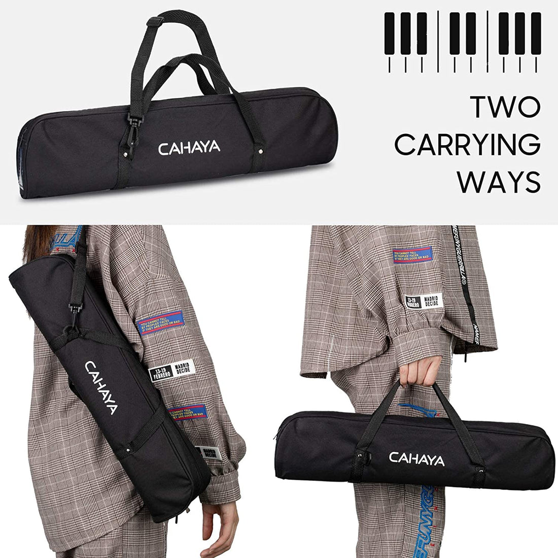 Melodica 32 Keys Double Tubes Mouthpiece Air Piano Keyboard Musical Instrument with Carrying Bag 32 Keys, Black, CY0050-1