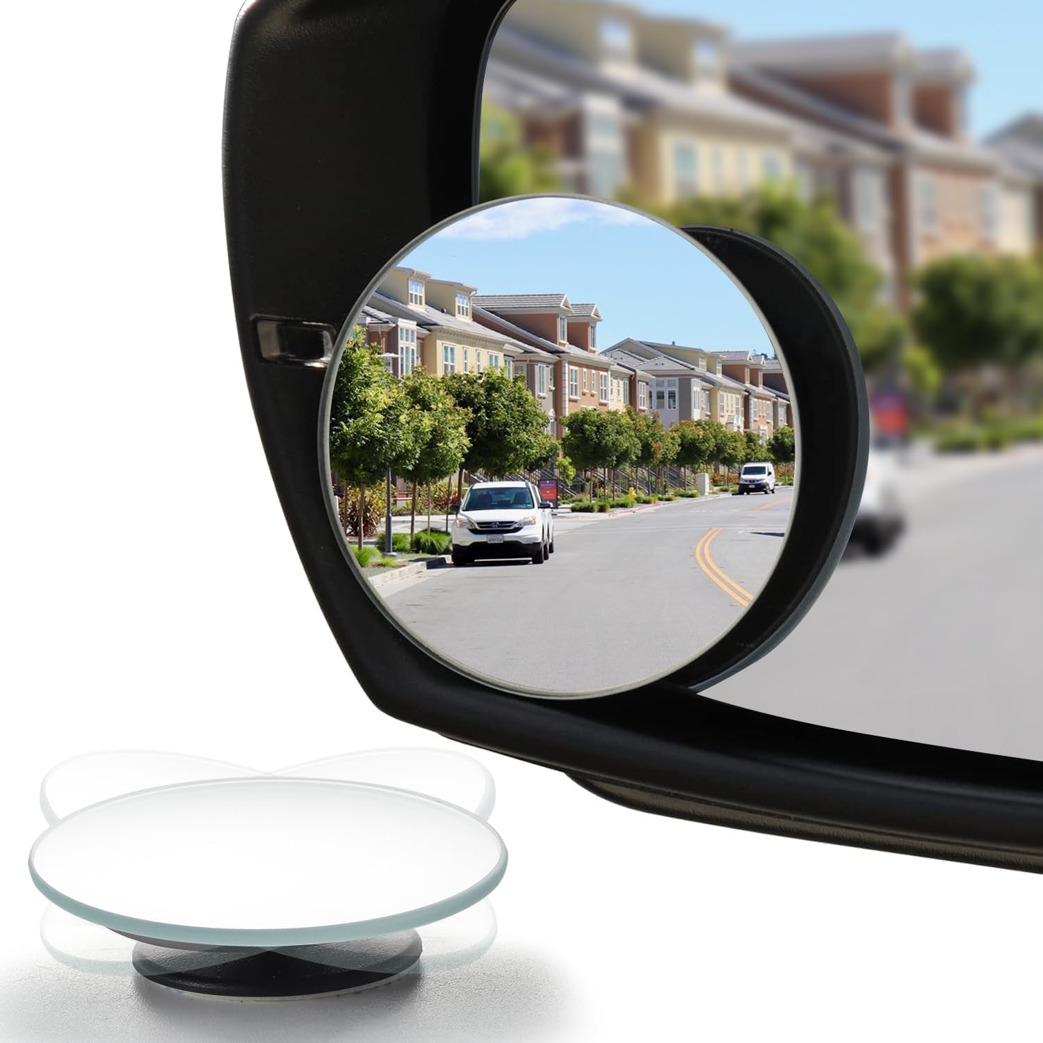 Blind Spot Mirror, 2&quot; round HD Glass Frameless Convex Rear View Mirrors Exterior Accessories with Wide Angle Adjustable Stick for Car SUV and Trucks, Pack of 2