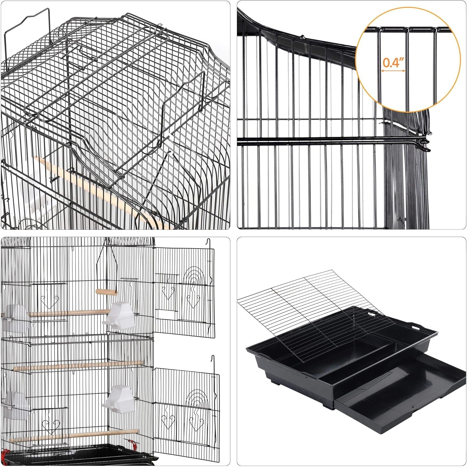 41-Inch Open Top Medium Bird Cages for Parakeets Finches Canaries Lovebirds Small Quaker Parrots Cockatiels Budgie Green Cheek Conure Travel Pet Flight Birdcage