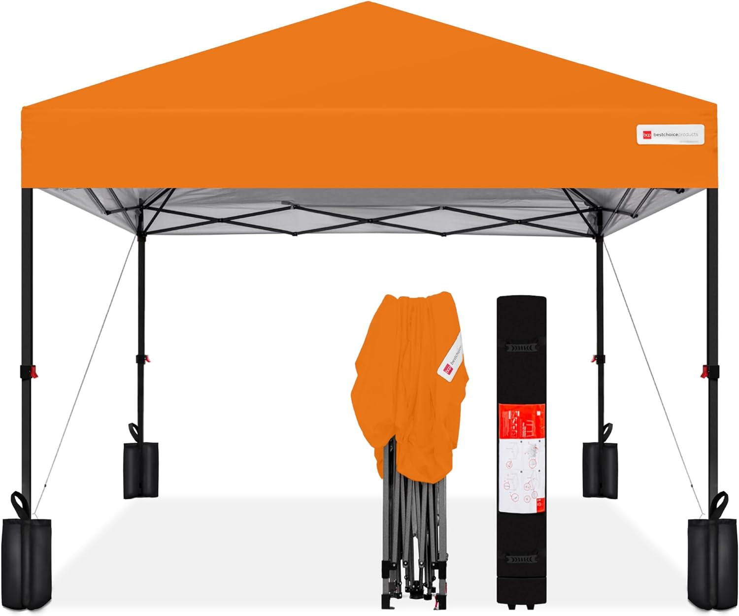 10X10Ft 1-Person Setup Pop up Canopy Tent Instant Portable Shelter W/ 1-Button Push, Case, 4 Weight Bags - White