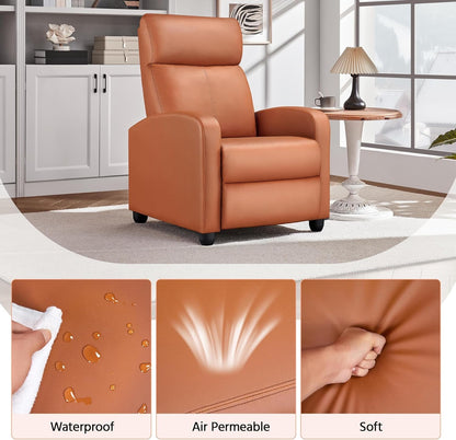 Recliner Chair PU Leather Recliner Sofa Home Theater Seating with Lumbar Support Overstuffed High-Density Sponge Push Tan Recliners