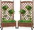 Set of 2 48In Wood Planter Box & Diamond Lattice Trellis, Mobile Outdoor Raised Garden Bed for Climbing Plants W/Drainage Holes, Optional Wheels - Walnut