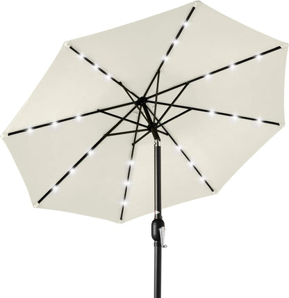 10Ft Solar Polyester LED Lighted Patio Umbrella W/Tilt Adjustment and Uv-Resistant Fabric - Tan