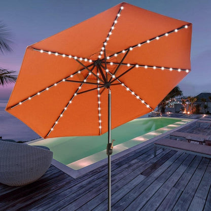 USA 10-Year-Non-Fading Solar 9Ft Market Umbrella with 80 LED Lights Patio Umbrellas Outdoor Table Umbrella with Ventilation,Rust