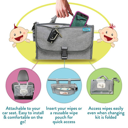 Portable Diaper Changing Pad - Baby Diaper Changer Travel Bag with Wipes Pocket, Smart Design Portable Changing Mat, Infant Travel Station Kit, Gift for Newborn Girl &amp; Boy - Grey, Classic