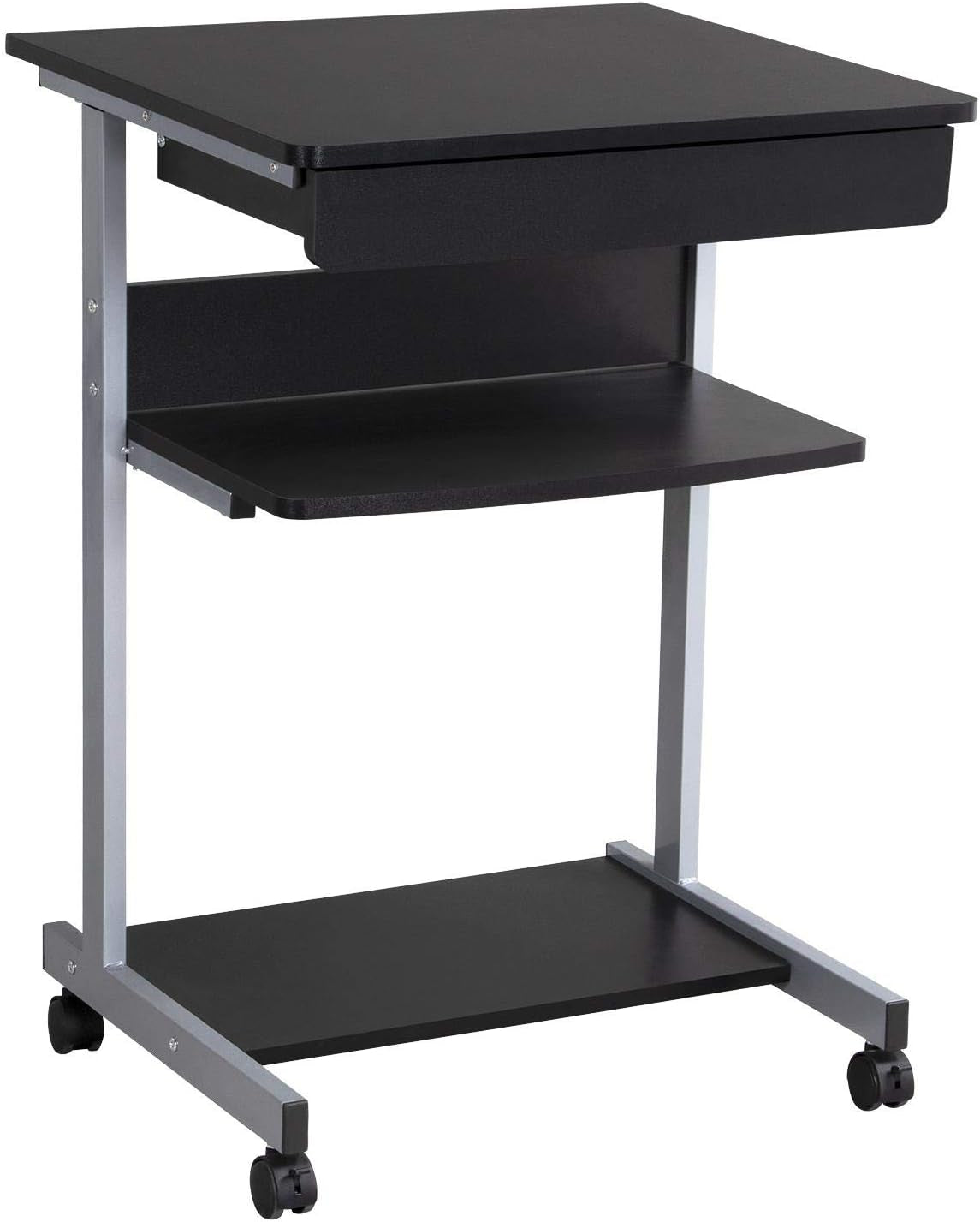 Mobile Lectern Podium Rolling Standing up Desk for Reading - Laptop Stand W/Tilted Top Board &amp; Edge Stopper