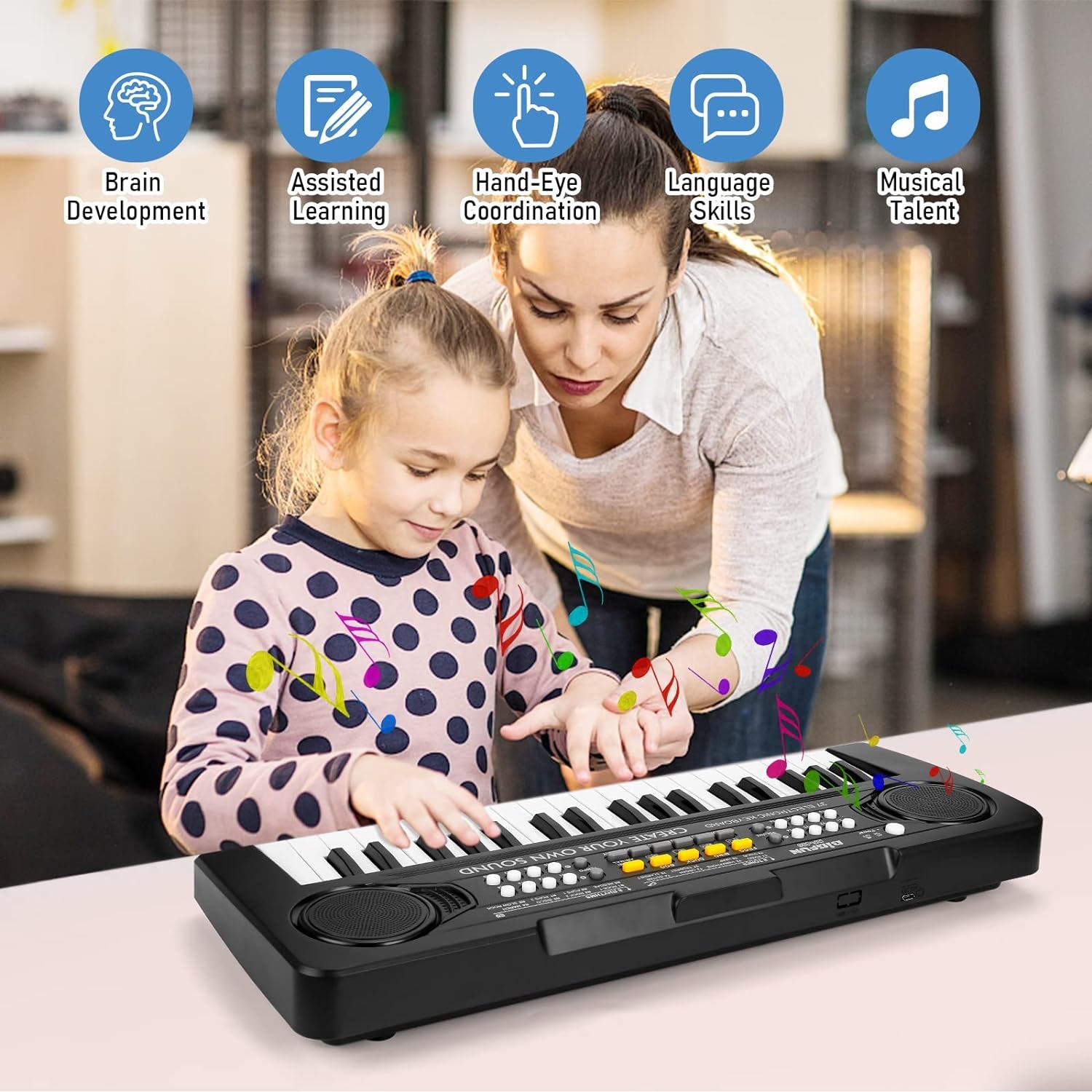 Kids Piano Keyboard, 37 Keys Electronic Piano for Kids Portable Multi-Function Musical Instruments Birthday Educational Gift Toys for 3 4 5 6 7 8 Year Old Boys Girls Children Beginner (Black)