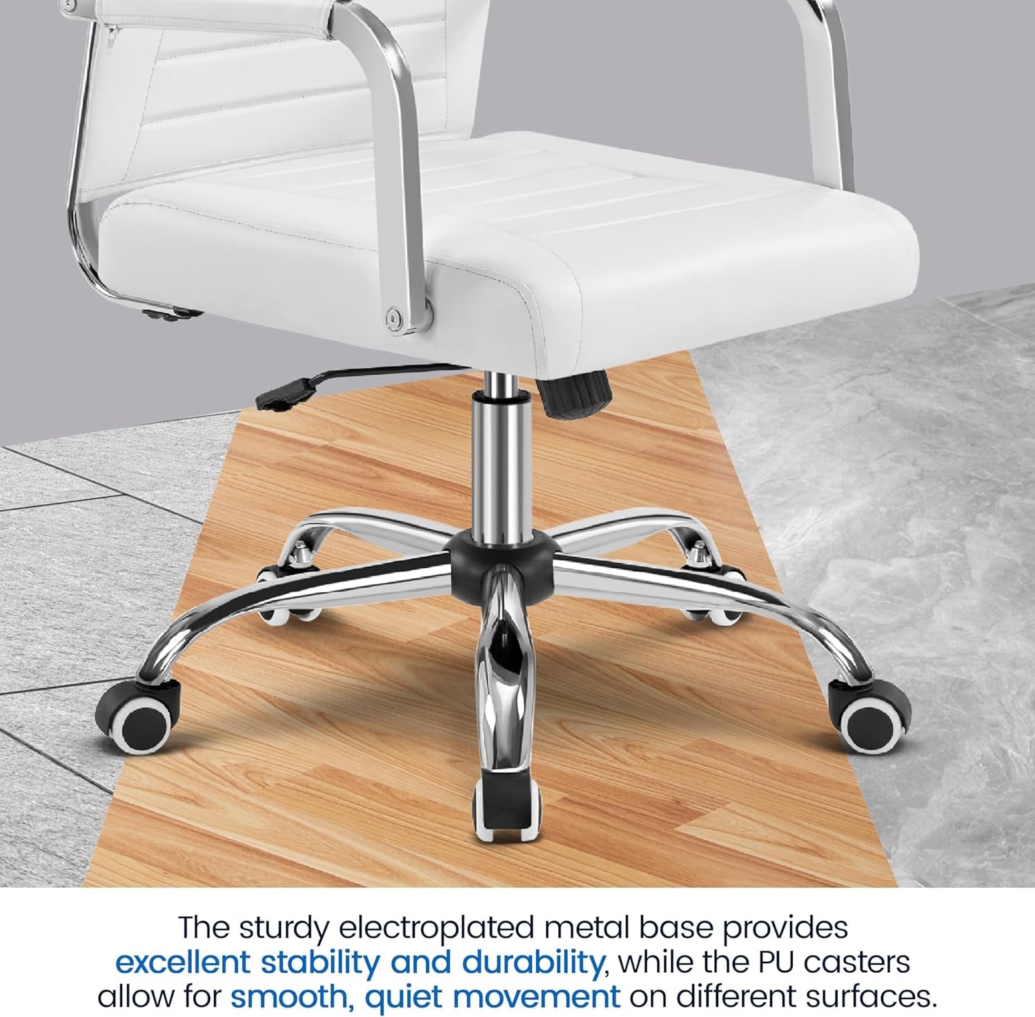 High-Back Office Desk Chair Executive Task Chair Management Chair PU Leather Chair Height Adjustable with Ergonomic Backrests for Conference and Home, White