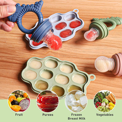 Baby Breastmilk Popsicle Molds &amp; Baby Fruit Feeder Pacifier, Silicone Baby Food Freezer Tray Storage Containers for Infant Teething Self Feeding