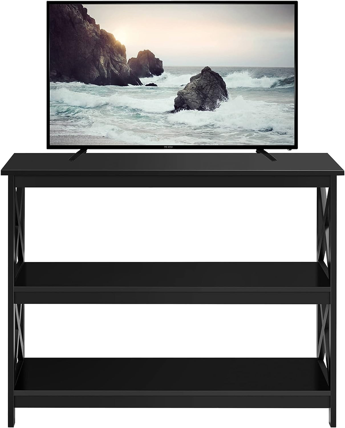 TV Stand with Power Outlet, Entertainment Center for TV up to 45 Inch, 3-Tier Media Console Table with Open Storage Shelves for Bedroom/Living Room/Hallway Espresso