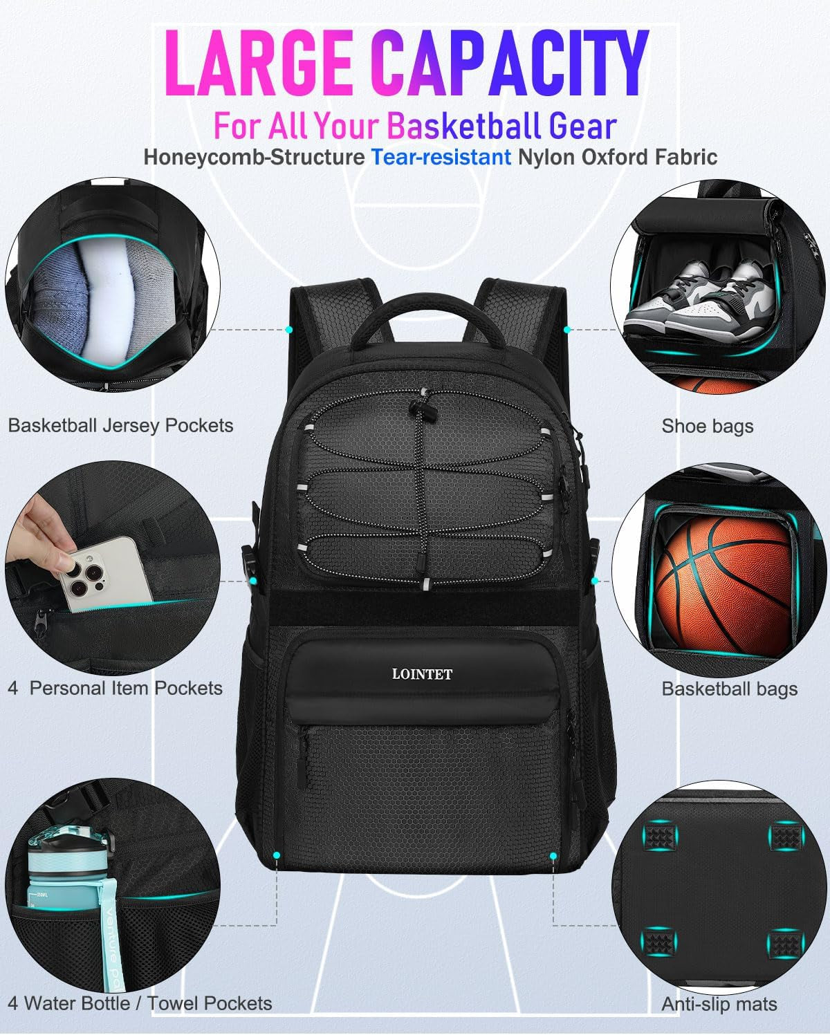 Basketball Bag Backpack with Ball Holder Shoes Bag