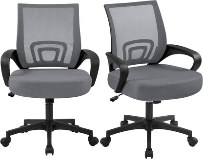 Office Chair Mid Back Swivel Lumbar Support Desk Chair, Height Adjustable Computer Ergonomic Mesh Chair with Armrest Black, 2-Pack