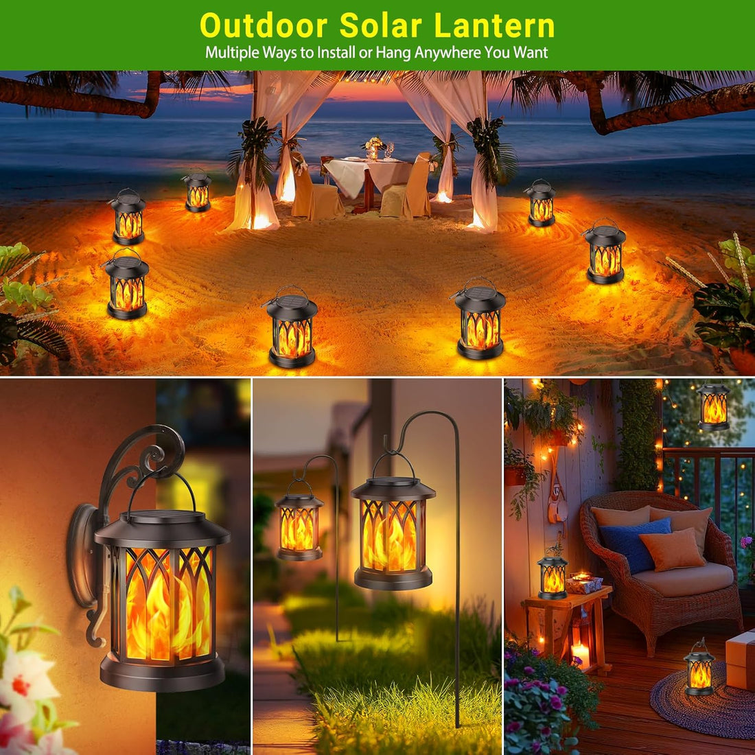 6 Pack Solar Lantern Outdoor Lights, Upgraded Flickering Flame Solar Lanterns Lights Outdoor Waterproof, Hanging Outdoor Solar Lanterns Lights, Solar Powered Lanterns for Yard Garden Decor