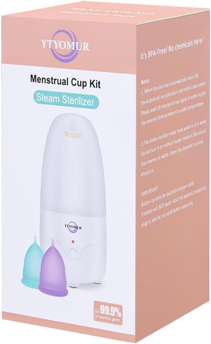 Menstrual Cup Steamer Sterilizer with 2 Reusable Menstrual Cups, Period Cups Cleaner Wash Kit