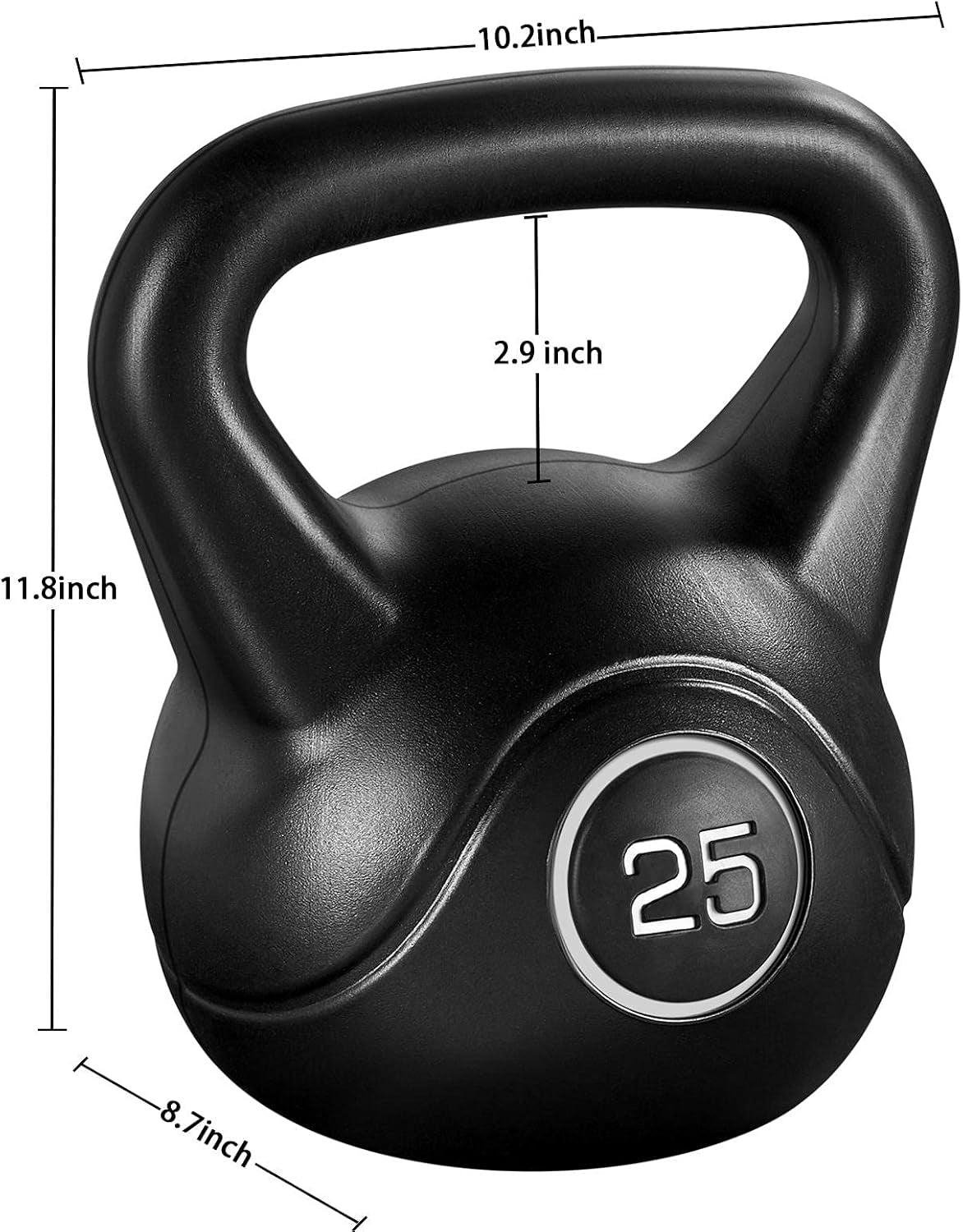 25Lbs Kettlebell Weight W/Hdpe Coated &amp; Wide Flat Base, Kettle Bell Weights W/Ergonomic Handle for Home Gym Fitness Workout Bodybuilding Weight Lifting, Black