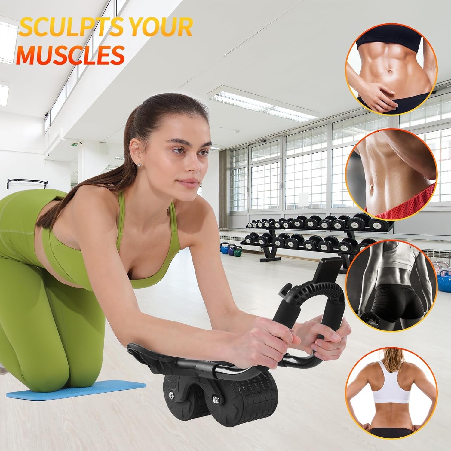 Ab Roller Wheel，With Timer Automatic Rebound Abdominal Wheel，Elbow Support Abs Roller Wheel Core Exercise Equipment