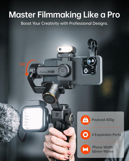 Isteady M6 Kit Smartphone Gimbal Stabilizer, Magnetic AI Tracking Sensor Fill Light, OLED Display, 3-Axis Phone Gimbal for Iphone Android, Phone Stabilizer for Video Recording, Youtube Tiktok