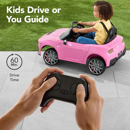 Kids 12V Electric Ride on Car Officially Licensed Ford Mustang W/Parent Control, LED Lights, 2 Speeds, Bluetooth - Pink