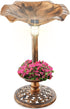 Outdoor Solar Lighted Pedestal Bird Bath Fountain Decoration W/Planter, Integrated Panel, Scroll Accents for Lawn, Garden - Bronze