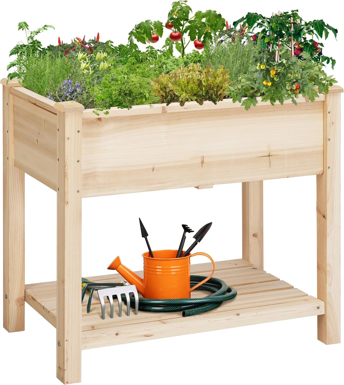 34X18X30In Horticulture Raised Garden Bed Planter Box with Legs &amp; Storage Shelf Wooden Elevated Vegetable Growing Bed for Flower/Herb/Backyard/Patio/Balcony