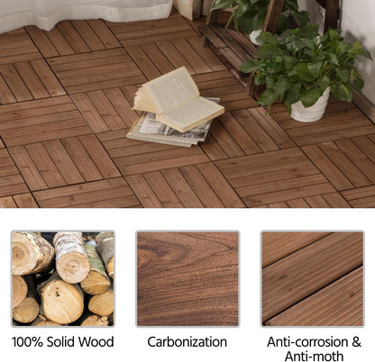 27PCS Interlocking Patio Deck Tiles 12 X 12In Wood Floor Tiles Outdoor Flooring for Patio Garden Deck Poolside Brown