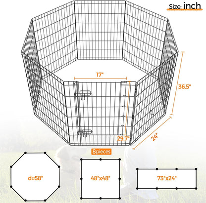 Dog Pen Pet Exercise Pen Metal Dog Fence with Door for Dogs/Cats or Small Animals Outdoor &amp; Indoor Use, 8 Panel 36.5&quot; High