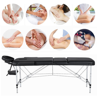 Massage Tables Portable Tattoo Table Adjustable Lash Bed Aluminium 3 Folding Spa Bed with Non-Woven Bag 24 Inch Wide Black