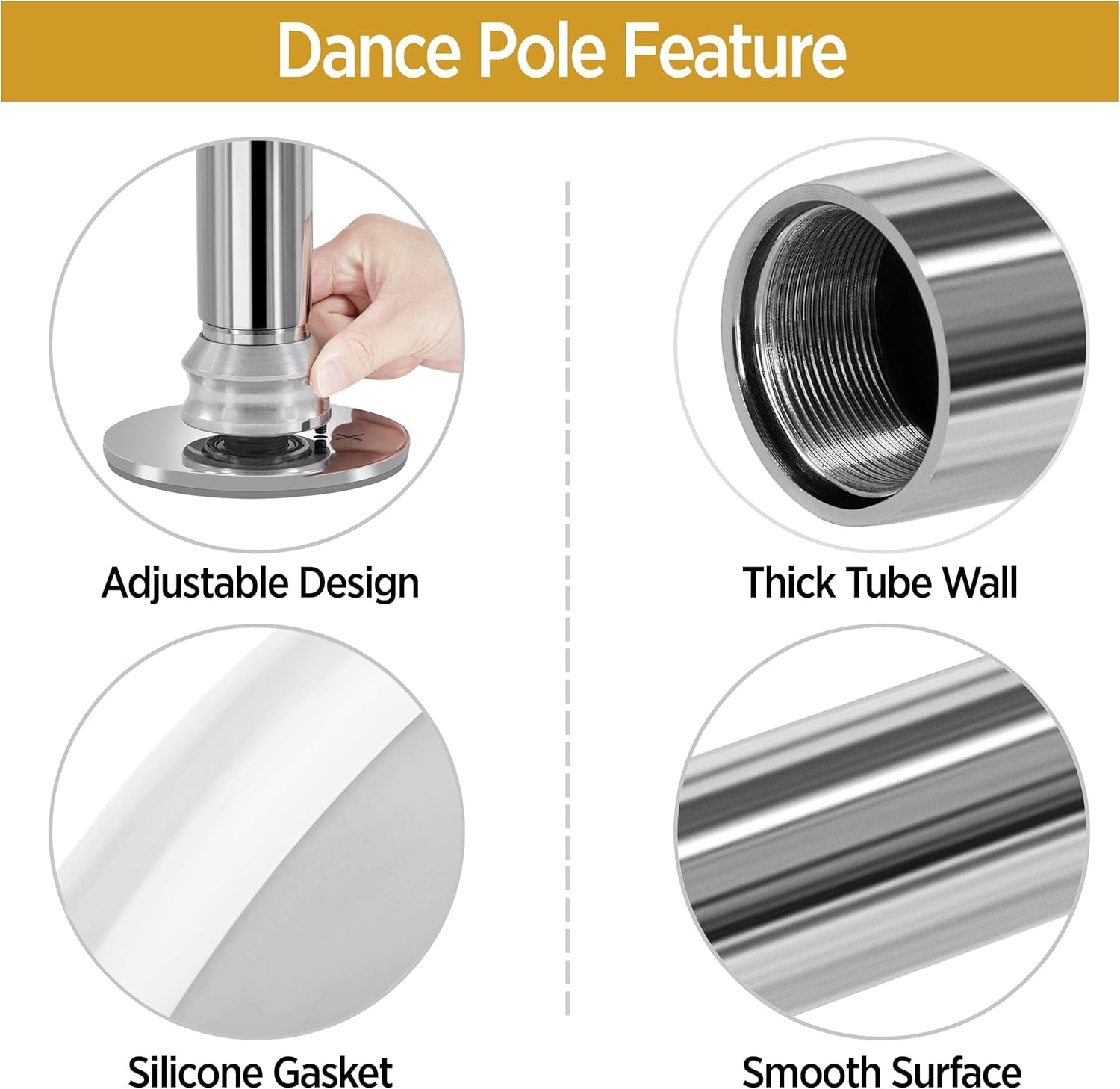 Dancing Pole Portable 45Mm Spinning Static Dance Pole Height Adjustable 7Ft-9Ft for Home/Club Wegiht Capaity 500Lbs Silver