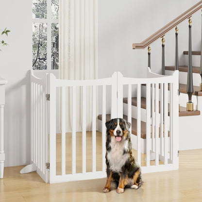 36&quot; H Extra Tall Freestanding Pet Gate 4-Panel Wooden Dog Fence with 2 Support Feet Folding Dog Gate for Indoor, Stairs, Doorways, Halls, Kitchen Wooden Pet Barrier White, 79.5&quot; L X 36&quot; H