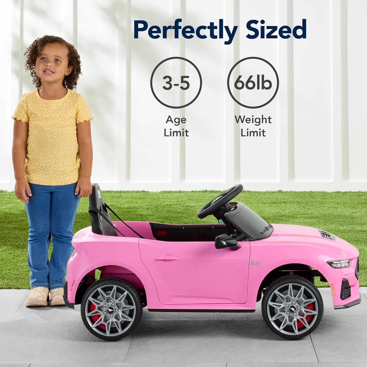 Kids 12V Electric Ride on Car Officially Licensed Ford Mustang W/Parent Control, LED Lights, 2 Speeds, Bluetooth - Pink