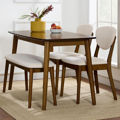 5-Piece Dining Set, Compact Mid-Century Modern Table &amp; Chair Set for Home, Apartment W/ 4 Chairs, Padded Seats &amp; Backrests, Wooden Frame - Walnut/Cream