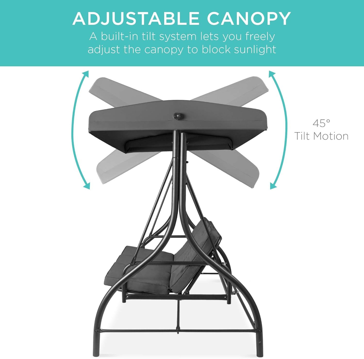 3-Seat Outdoor Large Converting Canopy Swing Glider, Patio Hammock Lounge Chair for Porch, Backyard W/Flatbed, Adjustable Shade, Removable Cushions - Gray