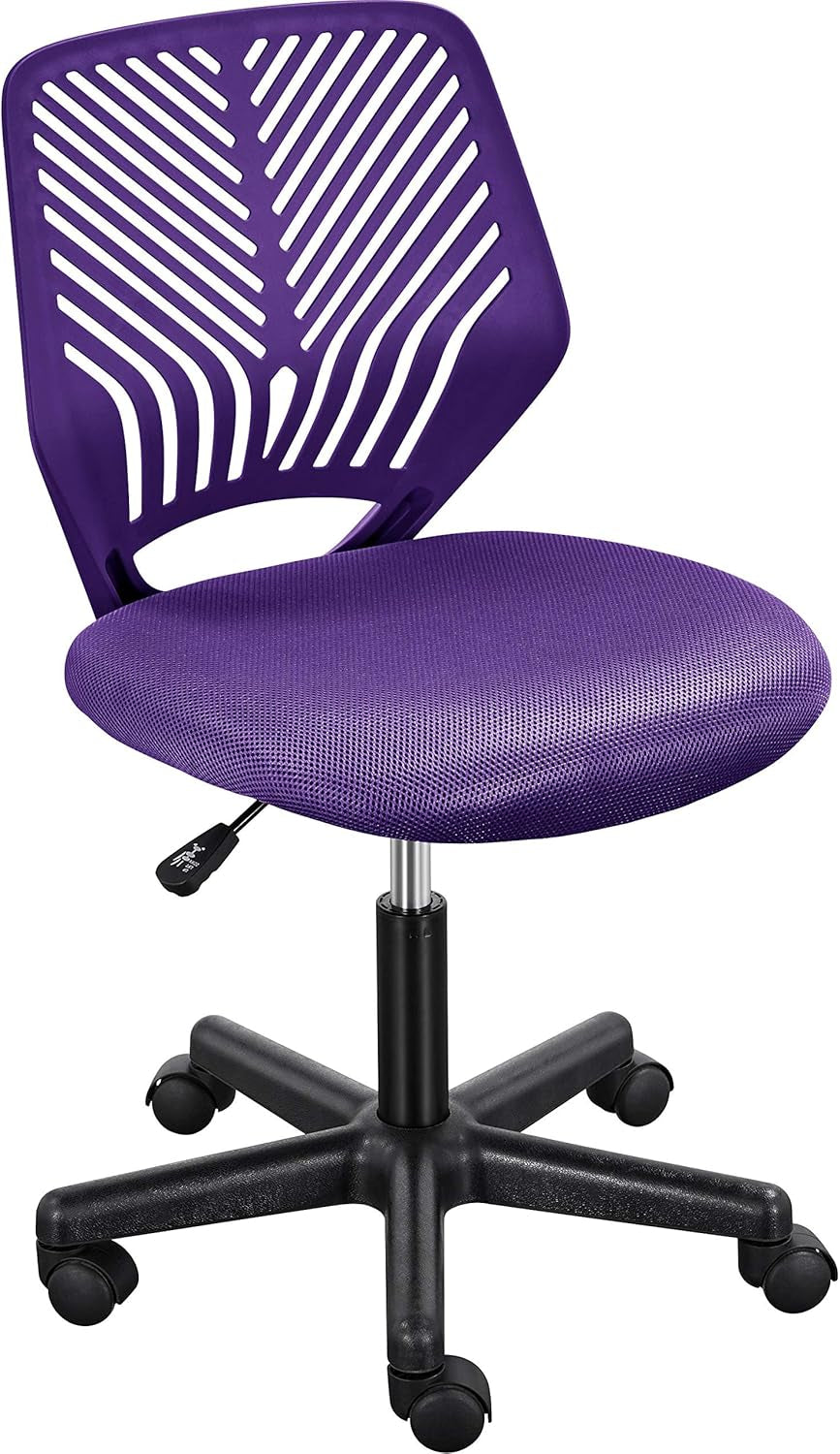 Students Cute Desk Chair Low-Back Armless Study Chair W/Lumbar Support Adjustable Swivel Chair in Home Bedroom School, Purple