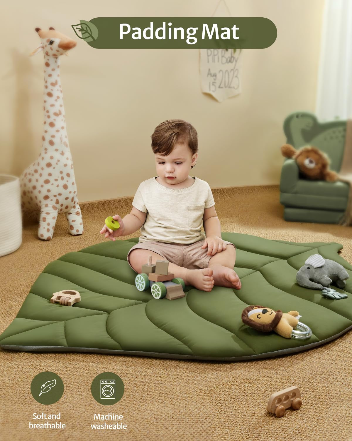 Baby Play Gym &amp; Activity Mat, Oversize Leaf Shaped Baby Play Mat W 6 Detachable Toys, Tummy Time Mat Promote Motor Skills &amp; Sensory Development Mat, Newborn Infant Baby Essentials Gift