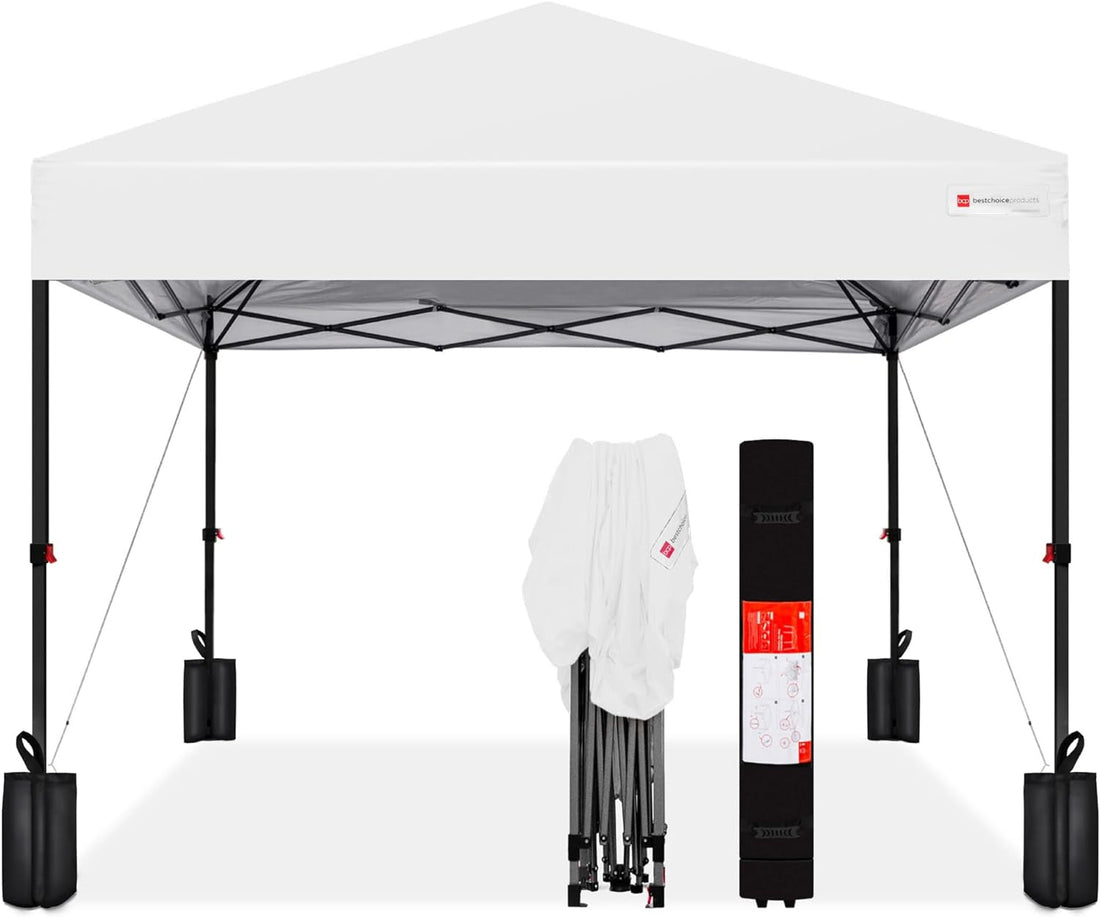 10X10Ft 1-Person Setup Pop up Canopy Tent Instant Portable Shelter W/ 1-Button Push, Case, 4 Weight Bags - White