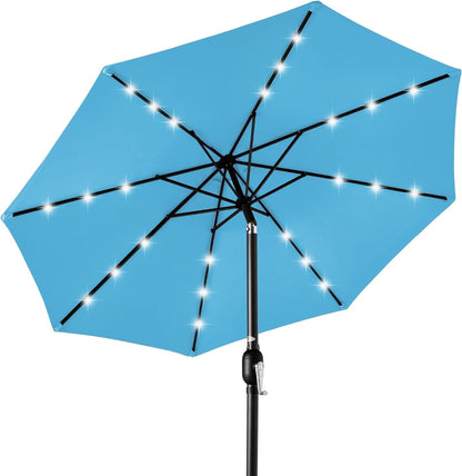 10Ft Solar Polyester LED Lighted Patio Umbrella W/Tilt Adjustment and Uv-Resistant Fabric - Tan