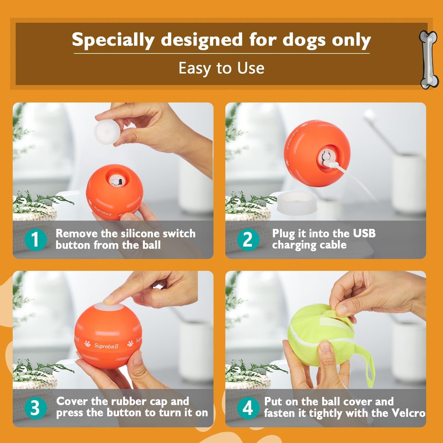 Interactive Dog Toys Dog Ball,[2025 Newly Upgraded] Durable Motion Activated Automatic Rolling Ball Toys For/Small/Medium/Large Dogs,Usb Rechargeable (Orange)