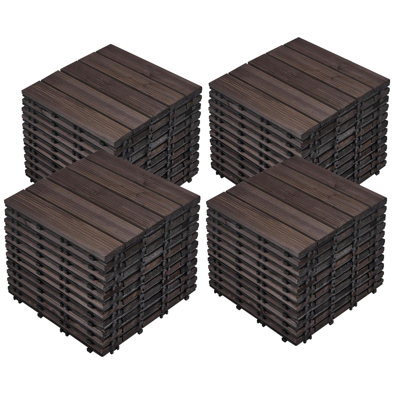 11Pcs Patio Deck Tiles 12 X 12In Interlocking Wood Floor Tiles Indoor &amp; Outdoor for Patio Garden Deck Poolside Tiles, Black