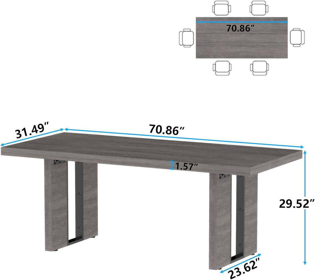 70.8 Inch Dining Table, Rustic Farmhouse Kitchen Table for 6-8 People, Large Dinning Room Furniture Rectangle Dinner Table for Living Room, Apartment, Home Office, Vintage Grey