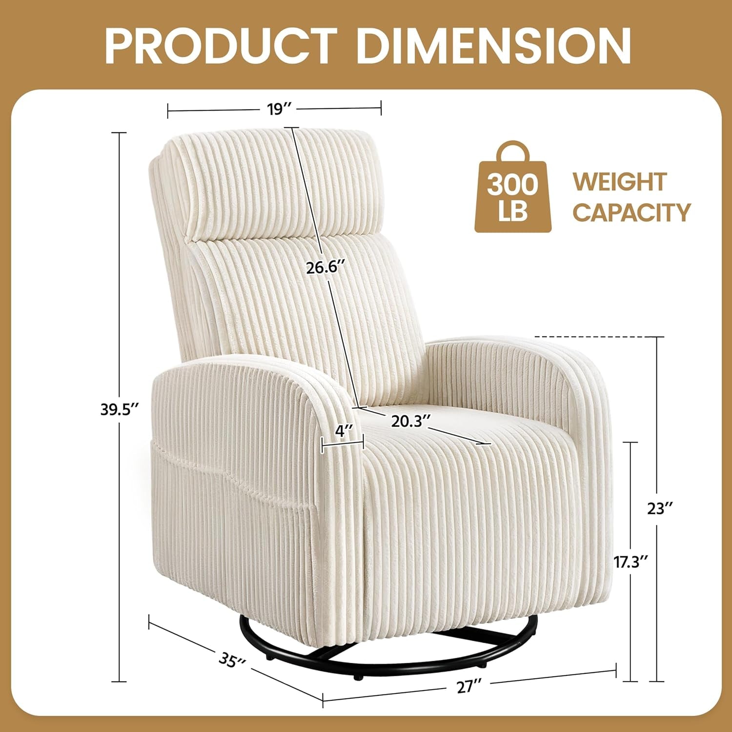 360° Swivel Glider Chair for Nursery, Rocking Chair Nursing Chair with Side Pockets, Corduroy Glider for Living Room with High Back Beige