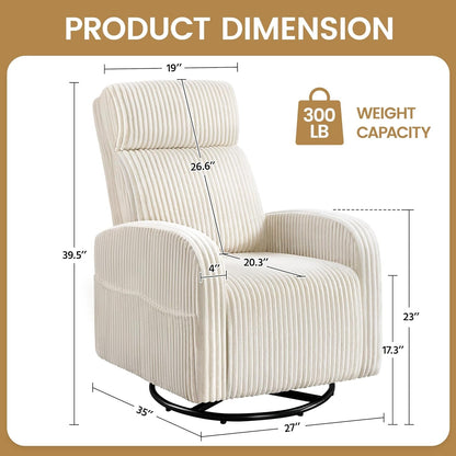 360° Swivel Glider Chair for Nursery, Rocking Chair Nursing Chair with Side Pockets, Corduroy Glider for Living Room with High Back Beige