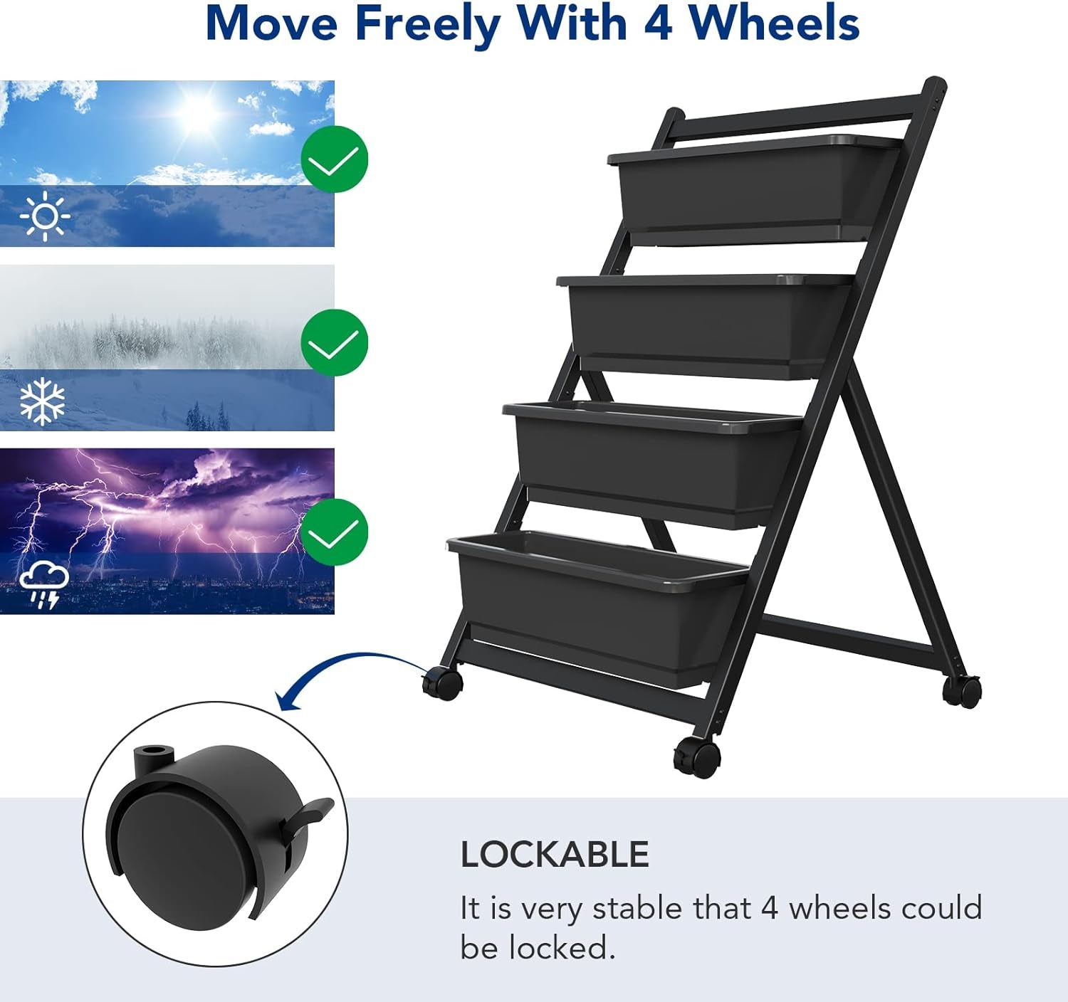 Vertical Raised Garden Bed W/Wheels,4 Tiers Freestanding Vertical Garden Planters with Lockable Caster Wheels and 4 Drainage Boxes, Fit to Grow Vegetables Flowers on Patio Balcony Garden