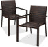 Set of 2 Stackable Outdoor Wicker Dining Chairs All-Weather Firepit Armchair W/Armrests, Steel Frame for Patio, Deck, Garden, Yard - Brown