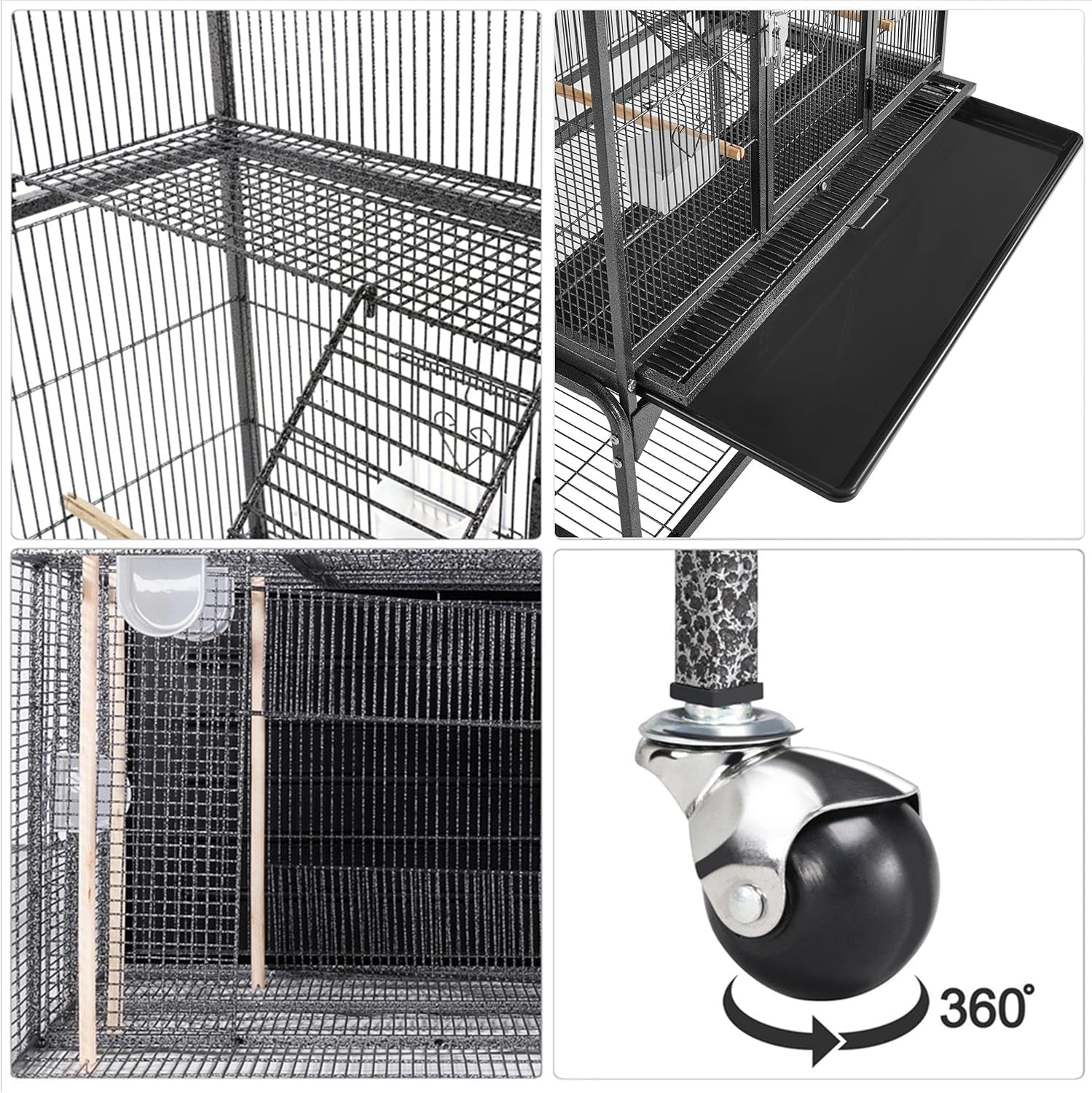 69-Inch Extra Large Wrought Iron 3 Levels Ferret Chinchilla Sugar Glider Squirrel Small Animal Cage with Cross Shelves and Ladders, Black