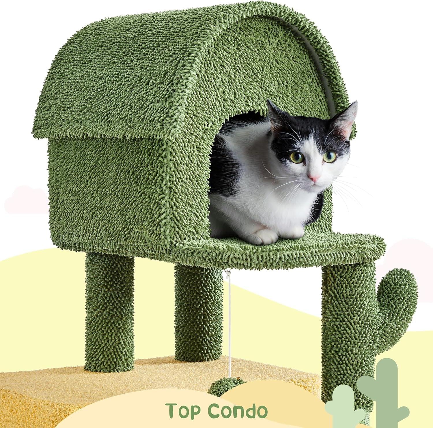 Cactus Cat Tree, Large Cat Tree for Indoor Cats, Multi-Level Cat Tower with 2 Large Condo, Scratching Posts, 2 Acrylic Clear Bowls and Dangling Balls, 68.5In