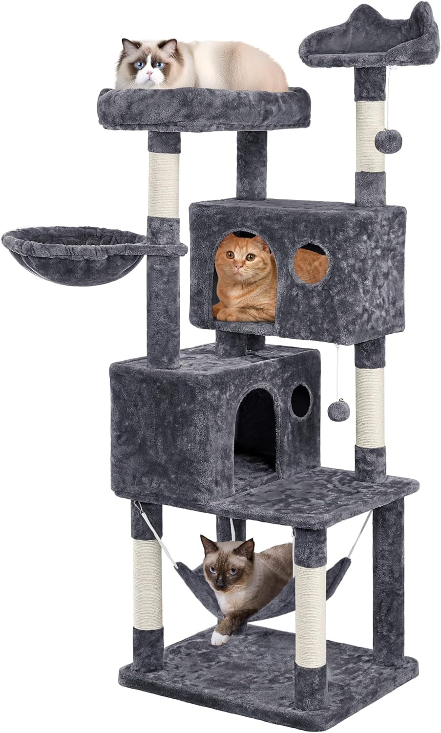 Multi-Level Cat Tree, Large Cat Tower with Condos Platform 64In, Cat House Cat Tree for Medium Cats Pink