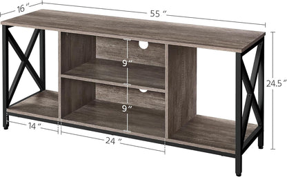 TV Stand for 65 Inch TV, Media Entertainment Center with Storage Shelves for Living Room, TV Console Table for Bedroom, Taupe Wood