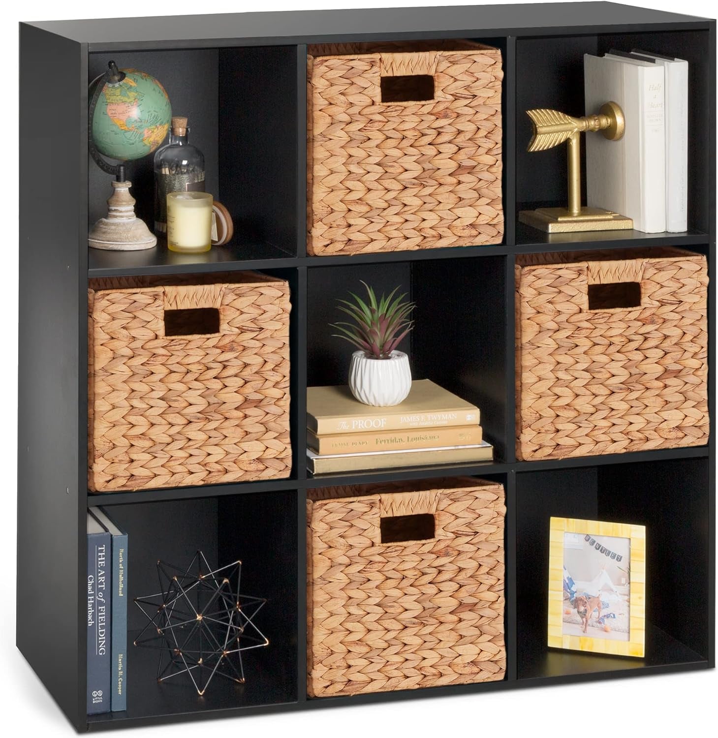 9-Cube Storage Organizer, 13.5In Shelf Opening, Bookcase, Display Shelf, Customizable W/ 3 Removable Back Panels – Walnut