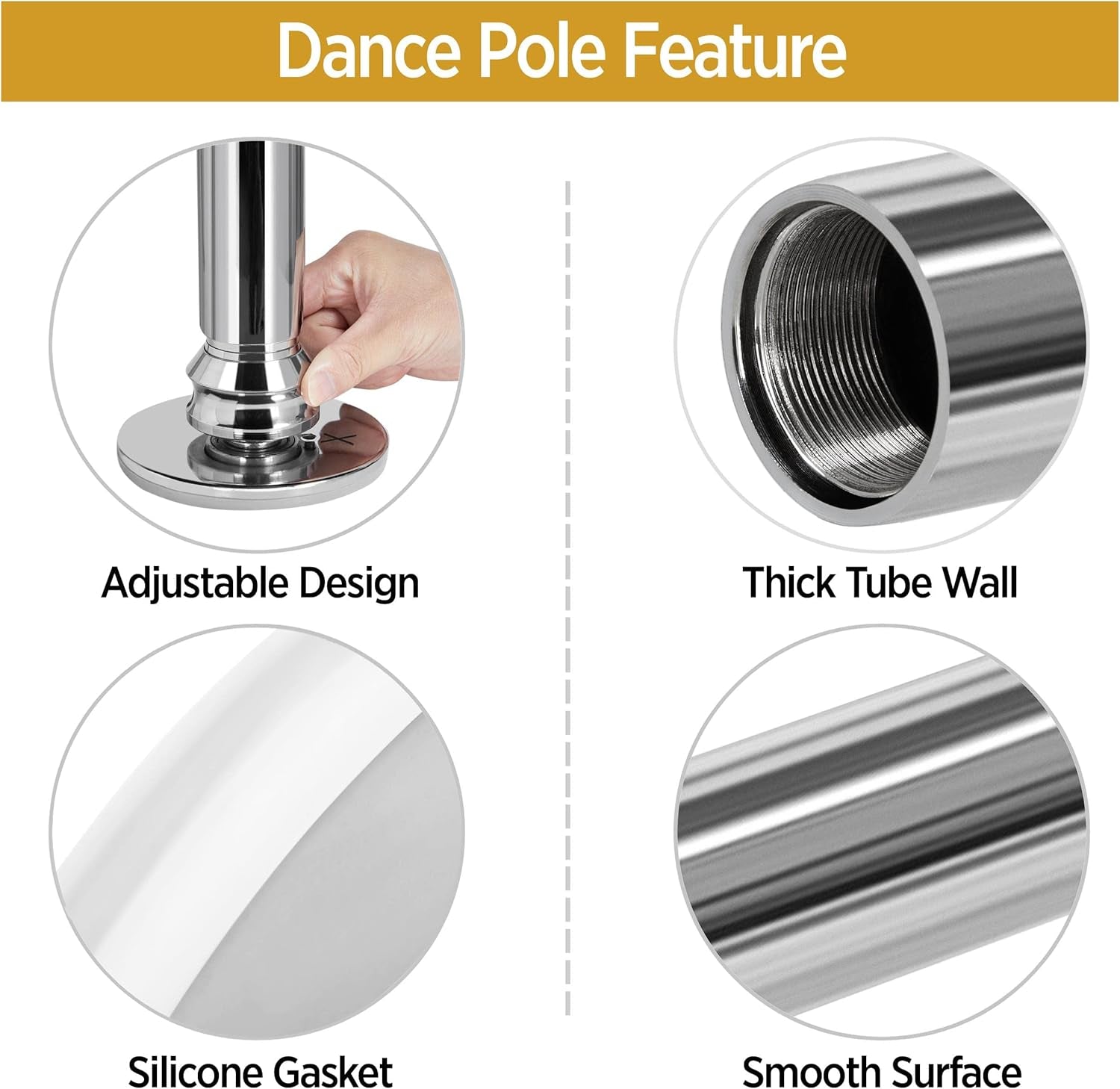 Dance Pole Spinning Static Dancing Pole Portable Removable for Home Club Bar Gym 44.5-108.3” Height Adjustable &amp; Weight Capacity 500Lb, Silver/Gold