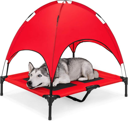 48In Elevated Cooling Dog Bed, Outdoor Raised Mesh Pet Cot W/Removable Canopy Shade Tent, Carrying Bag, Breathable Fabric - Gray